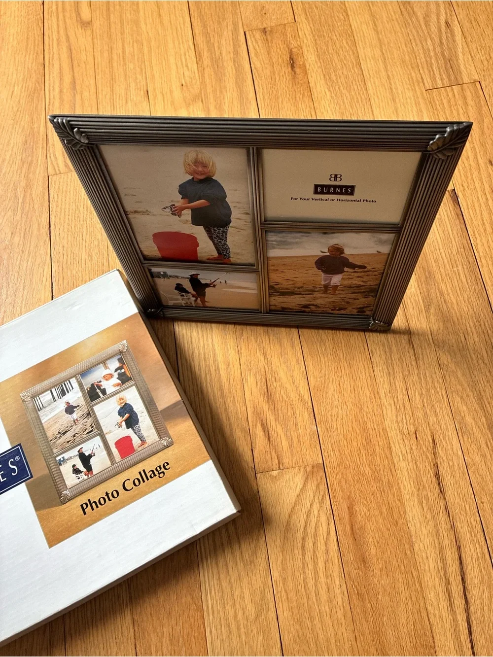 NIB Burnes®️Photo Collage Frame, Silver tone metal, 9x9 in.  MISSING GLASS